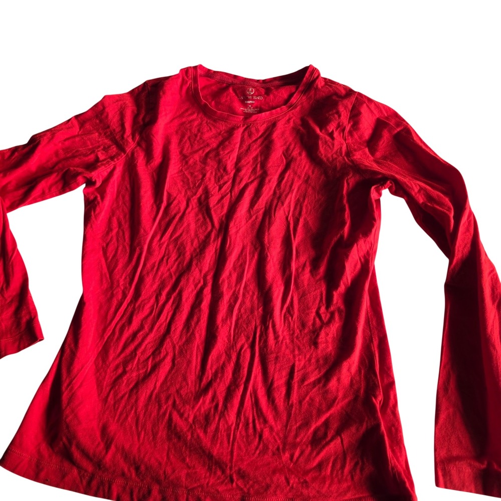 Lands End Womens Red Long Sleeve Shaped Cotton Blend T-Shirt Size M 10-12